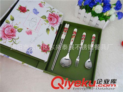 不銹鋼陶瓷餐具套裝、韓式陶瓷餐具、禮品餐具、創(chuàng)意餐具套裝原始圖片2