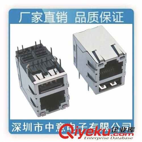 j45母座、rj45插座、rj45網(wǎng)絡(luò)接口、RJ45+雙USB 6P TAB DOWN