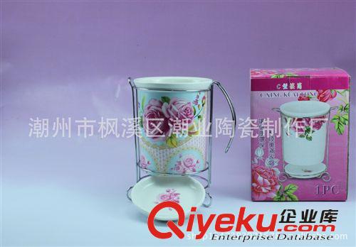 潮州時(shí)尚陶瓷筷子筒/瀝水陶瓷筷子籠 配套鐵架 接水盤