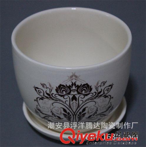 【新款】陶瓷工藝品 gd陶瓷花盆帶托盤 歐式圓形花盆 8c1圖原始圖片2