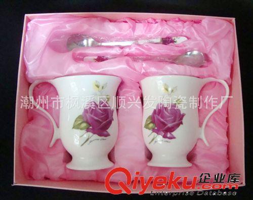 【廠家直銷 小額批發】大耳杯2杯2勺 藍玫瑰 廣告促銷禮品 情侶杯