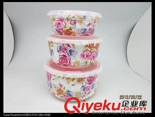 骨瓷保鮮碗三件套，抽真空式蓋子，花色典雅，品質保證，廠家直銷原始圖片2