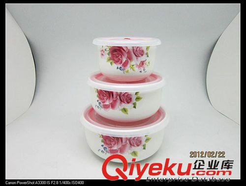 骨瓷保鮮碗三件套，抽真空式蓋子，花色典雅，品質保證，廠家直銷原始圖片3