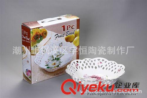 通花陶瓷水果碗 12寸 歐式風(fēng)格 創(chuàng)意禮品 優(yōu)質(zhì)強(qiáng)化瓷 可定制LOGO