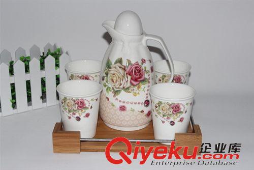 冷水壺帶杯 冷水壺套裝 涼水壺 帶竹托盤 1壺4杯 Flask原始圖片3