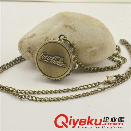 懷表批發(fā) 長項鏈 復(fù)古懷舊可口可樂翻蓋卡通掛表 歐美毛衣鏈原始圖片2