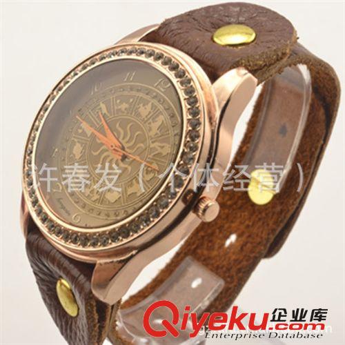 潮表批發(fā)復(fù)古十二手生俏表滿鉆女時裝表學(xué)生皮帶手表鉆表現(xiàn)貨直銷原始圖片2