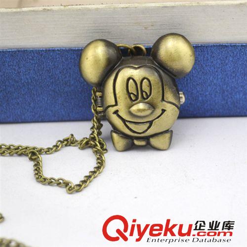 廠家直銷 歐美原單復(fù)古飾品項鏈毛衣鏈 卡通翻蓋米老鼠懷表 掛表原始圖片2