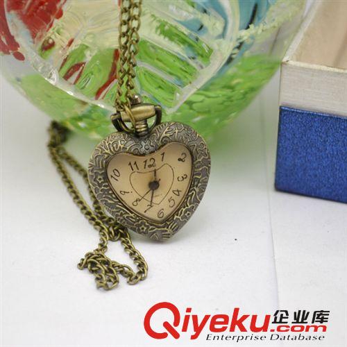 古銅懷表飾品批發(fā) 五花鏤空心形復(fù)古毛衣鏈/女士懷表項(xiàng)鏈表