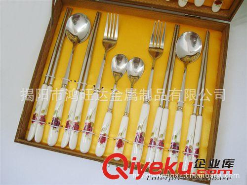 揭陽(yáng)廠家 骨瓷商務(wù)禮品木盒餐具 不銹鋼餐具 環(huán)保gd二十件套