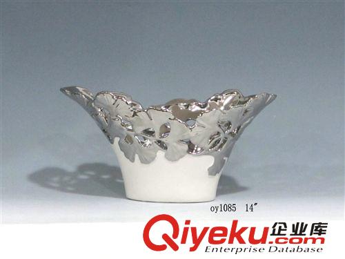 供應(yīng) 陶瓷工藝品抽象藝術(shù)品家居飾品電鍍啞光銀杏花瓶 批發(fā)