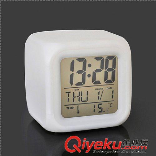 6123大號七彩變色心情鬧鐘 生日禮物 夜光鐘電子鐘 萬年歷 顯溫度原始圖片3