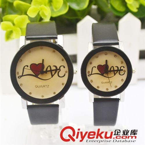 韓版茶面玻璃簡約LOVE皮帶時裝手表批發(fā) 新款熱銷石英表手表廠家