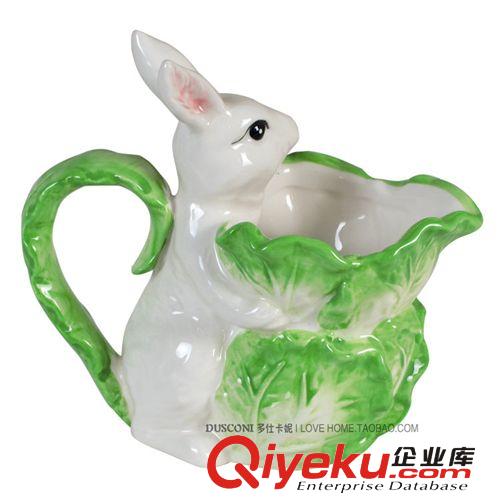 新品上市 田園風格陶瓷白菜玉兔奶壺 陶瓷水壺，陶瓷花瓶餐具用品原始圖片3