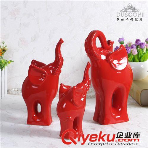 廠家清貨高溫陶瓷大象擺件 紅色大象裝飾品陶瓷工藝品原始圖片2