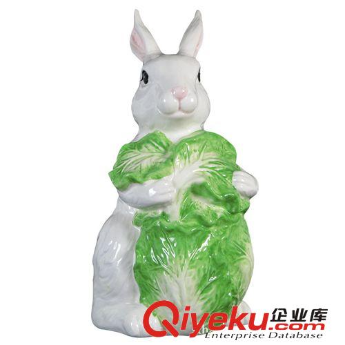 動物擺件陶瓷工藝品 白菜兔子陶瓷調味罐精品陶瓷儲物罐 廠家批發原始圖片2