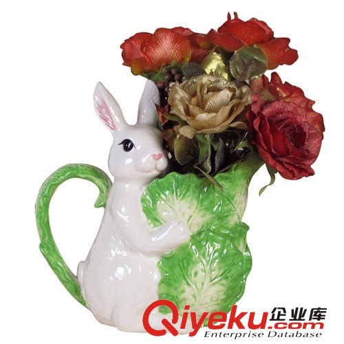 動物擺件陶瓷工藝品 白菜兔子陶瓷調味罐精品陶瓷儲物罐 廠家批發原始圖片3