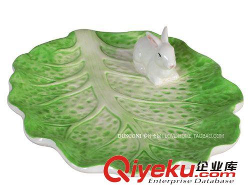 批發陶瓷工藝品 陶瓷兔子擺件 高白瓷兔子盤子 陶瓷干果 量大從優原始圖片3
