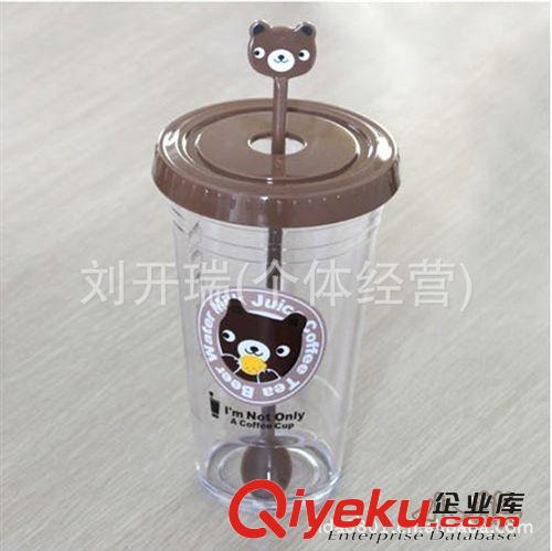 透明小號卡通動物水杯 塑料杯 可愛動物杯子攪拌勺 廣告促銷6501原始圖片2