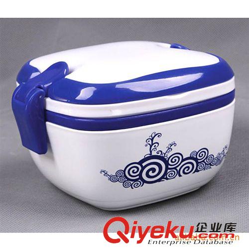 藍(lán)色青花瓷單層方形手提飯盒,冰箱保鮮飯盒,便當(dāng)盒出口外貿(mào)517原始圖片2