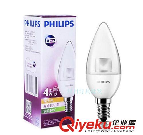正品飛利浦led燈泡 E14螺口led拉尾蠟燭燈尖泡超亮節(jié)能燈泡4W光源原始圖片2