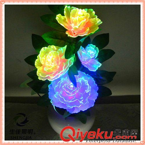 LED七彩荷花2014{zj1}創(chuàng)新光纖仿真工藝禮品花花盆花瓶樹燈