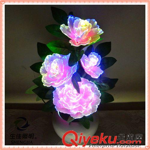 LED創(chuàng)意光纖花樹燈 新奇特裝飾品仿真花盆送禮藝術(shù)變色燈七彩牡丹原始圖片2