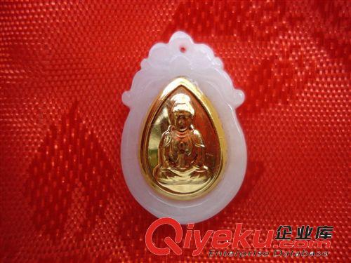批發A貨緬甸金鑲玉千足金 約20*13MM水滴觀音吊墜
