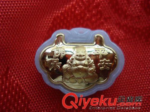 寶寶鎖批發(fā) 約19*15MMtr翡翠zp千足金金鑲玉 小博士聰明伶俐