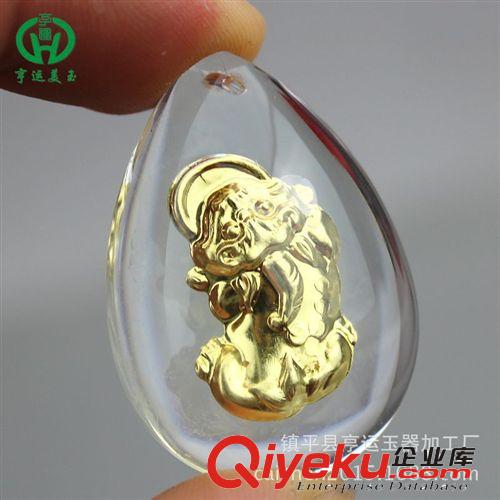 供應gf水晶金鑲玉貔貅吊墜 馬年熱銷玉器飾品 熱銷地攤玉器批發(fā)原始圖片3