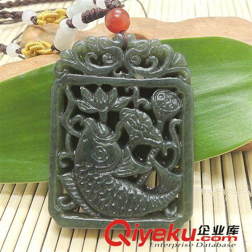 批發供應tr新疆和田玉青玉鯉魚鬧蓮吊墜 南陽小額批發網