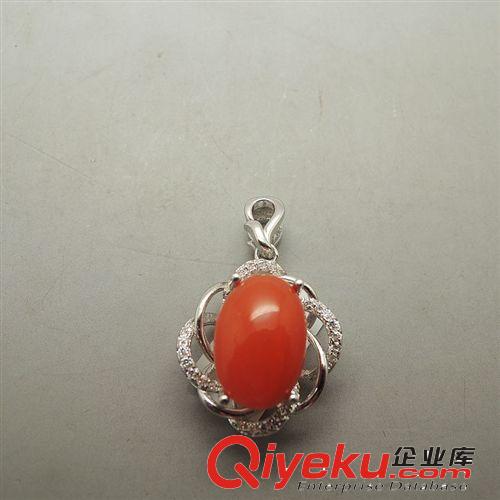 玉生緣 925銀鑲嵌南紅瑪瑙火焰紅蛋圓形吊墜 項墜批發 南陽批發網