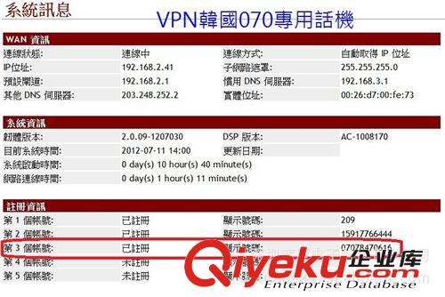 寬邁-DGP306G 網(wǎng)絡(luò)電話機 /免電腦/5組SIP賬號,韓國070專用話機原始圖片3