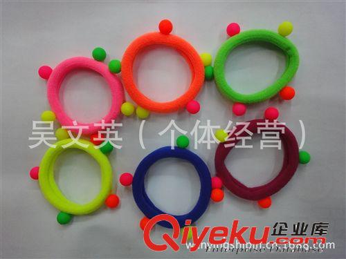 新款流行時尚混色釘圓珠熒光色高彈力皮筋 頭圈 發圈原始圖片3