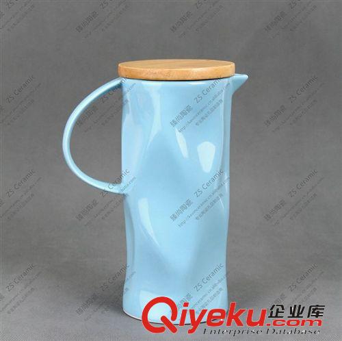 【出口原單 小額批發】陶瓷精品批發 創意皺褶壺杯套裝配實木蓋原始圖片2