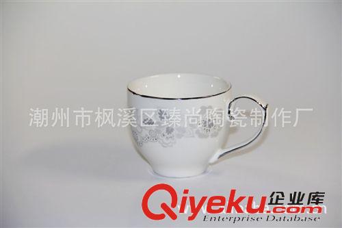 【廠家直銷】創(chuàng)意陶瓷禮品批發(fā) 西式銀邊啞光印花咖啡具壺杯套裝原始圖片3