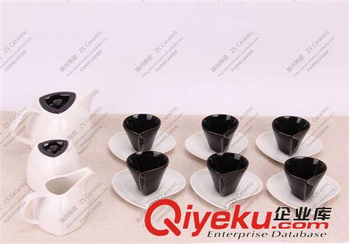 【廠家直銷】創(chuàng)意陶瓷禮品批發(fā) 西式銀邊啞光印花咖啡具壺杯套裝
