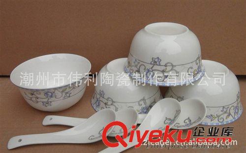 [小額批發(fā)]中式花卉圖案陶瓷飯碗  骨瓷金鐘碗 套裝餐具原始圖片2