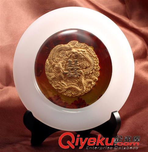 供龍鳳雙喜玉盤，結(jié)婚禮品，婚慶禮品