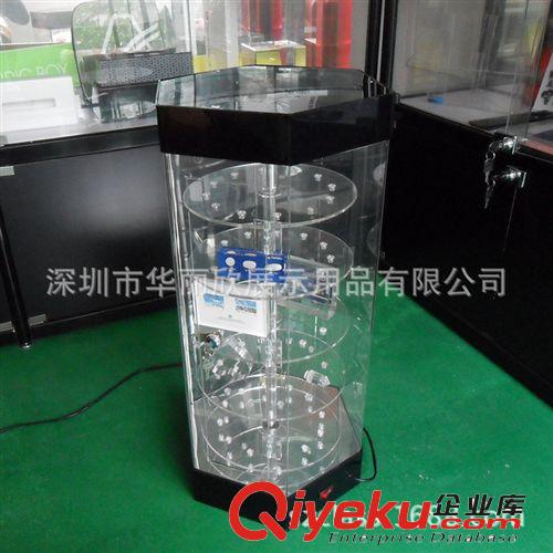供應(yīng)H2563型產(chǎn)品展銷專用正六邊形LED燈光可旋轉(zhuǎn)的亞克力展示柜原始圖片2