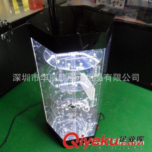 供應(yīng)H2563型產(chǎn)品展銷專用正六邊形LED燈光可旋轉(zhuǎn)的亞克力展示柜原始圖片3