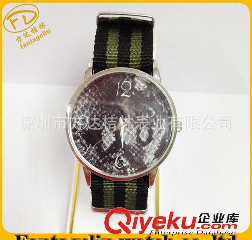 深圳工廠直銷拼色條紋織帶手表 尼龍帶滌淪帶禮品手表促銷原始圖片2