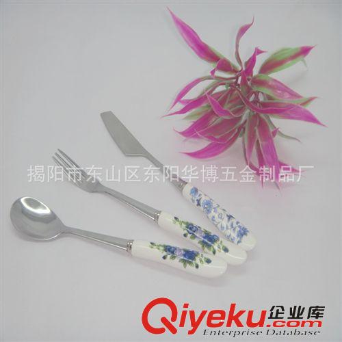 【新品主推】貼花陶瓷手柄不銹鋼刀叉 水果刀叉套裝 餐具禮品刀叉原始圖片3