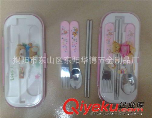 供應兒童餐具不銹鋼+塑料手柄+精美禮盒裝三件套原始圖片3