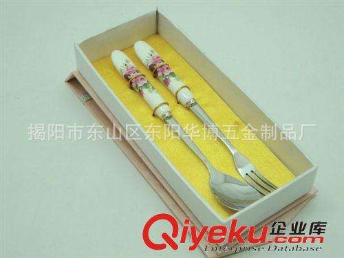供應陶瓷不銹鋼餐具 禮品套裝 粉玫瑰兩件套原始圖片2