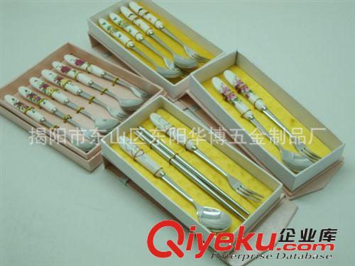 供應陶瓷不銹鋼餐具 禮品套裝 粉玫瑰兩件套原始圖片3
