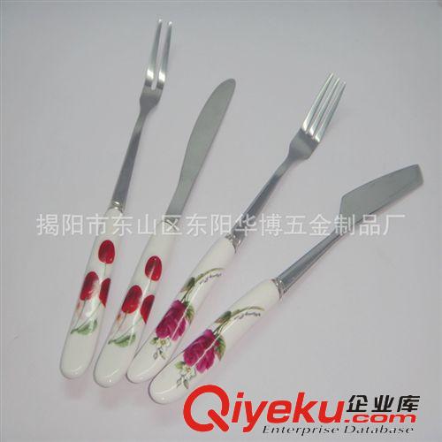 供應陶瓷不銹鋼餐具 禮品套裝 粉玫瑰兩件套