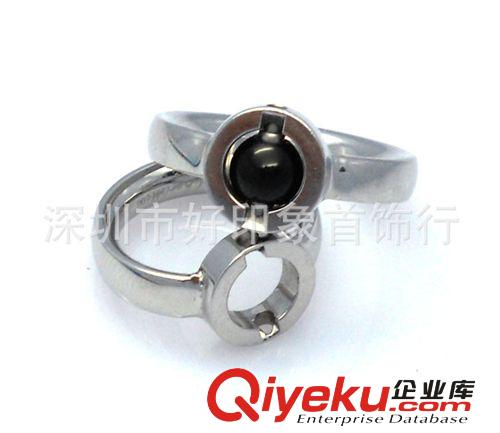 廠家供應瑪瑙戒指 鈦鋼鑲黑瑪瑙戒指 創意寶石鈦鋼戒指專賣原始圖片3