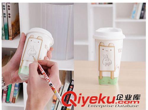 廣告促銷禮品 創(chuàng)意留言單層陶瓷帶蓋水杯 10元店日用百貨陶瓷杯子