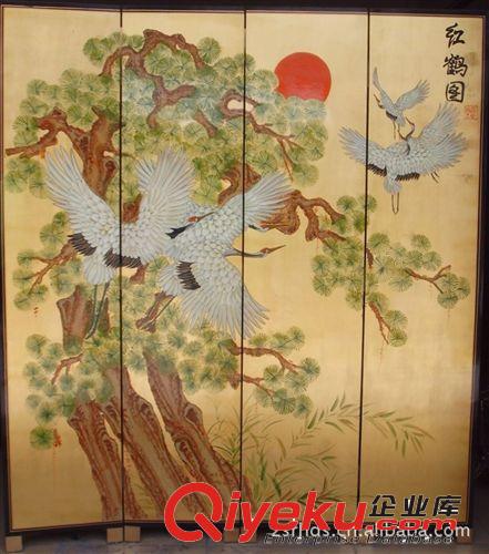 廠家大量生產(chǎn)中式手繪(龍鳳吉祥)漆藝酒店隔斷屏風(fēng)原始圖片3